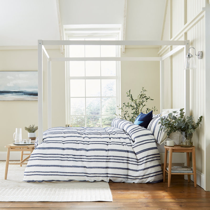 Clipped Stripe Duvet Cover Set, King Size Duvet Cover + 2 Pillowcases