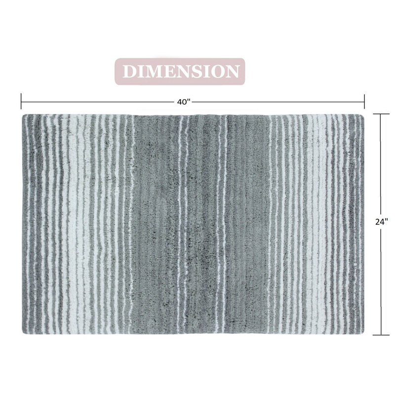 Tapis pour salle de bain 100% coton avec envers en latex, Gris, Simple - L 24 po x l 40 po
