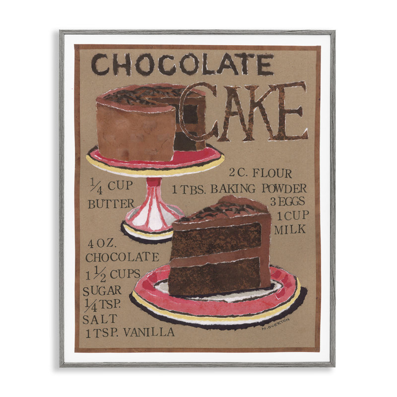 Art de recette de gâteau au chocolat par Nancy Overton, Estampe numérique Farmhouse, H 14 po x l 11 po