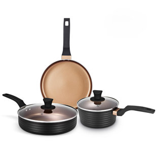 Fruiteam 10pcs Cookware Set Ceramic Nonstick Soup Pot/Milk Pot/Frying Pans Set | Copper Aluminum Pan with Lid, Induction GAS