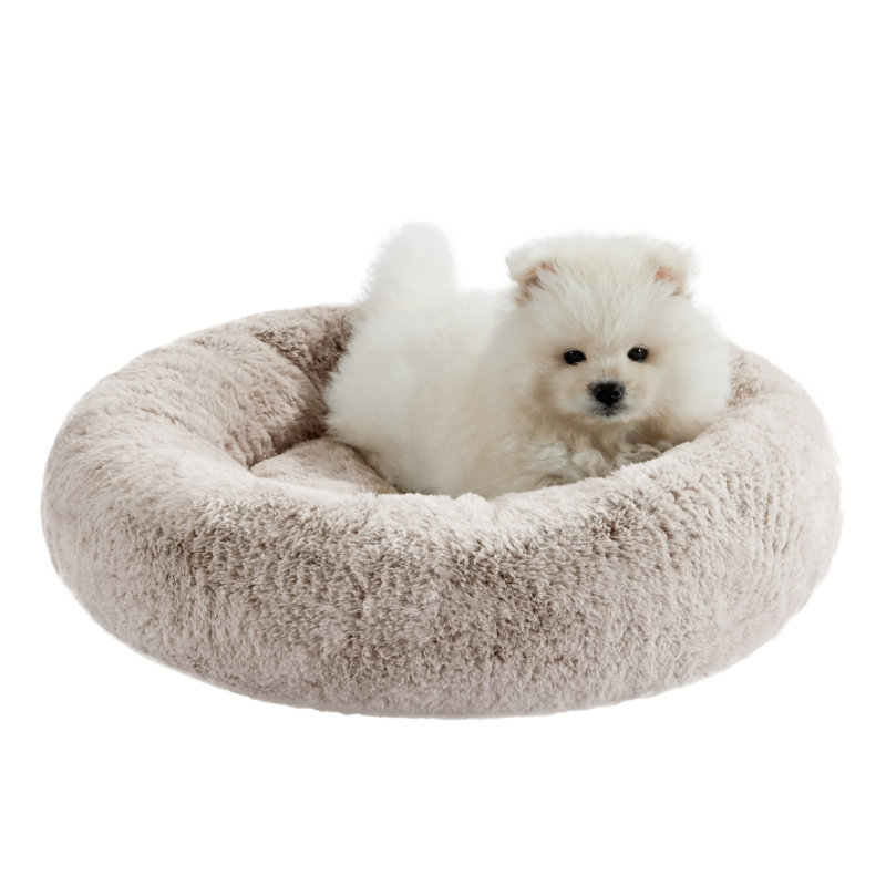 Small Orthopedic Brown Faux Fur Round Dog Bed