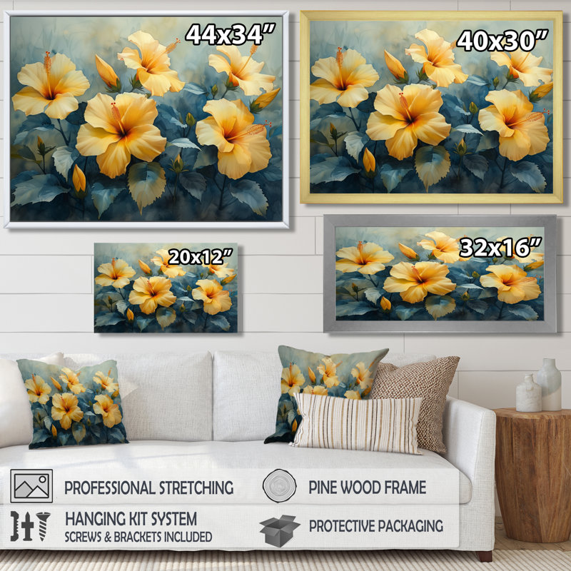 Marcel - Hibiscus, impression d'art mural, H 34 po x l 44 po x P 1,5 po, Toile encadrée blanche avec une seule photo