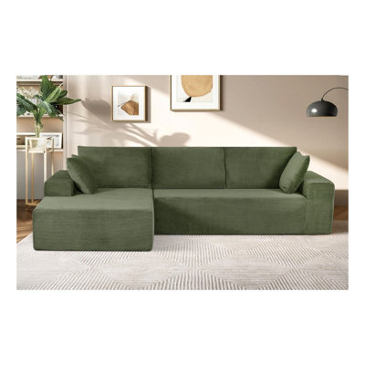 CozyForm 4-Seat Convertible Sectional Sofa in Dark Green Corduroy, Modern No-Assembly Design