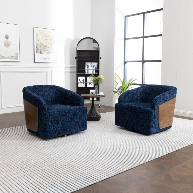 Fauteuil demi-tonneau rotatif en lin Andretta (ensemble de 2), Lin bleu foncé