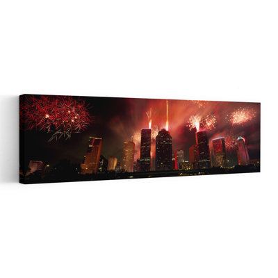Fireworks Over Buildings In A City, Houston, Texas, Usa Abstract Modern Architecture City Wall Art
