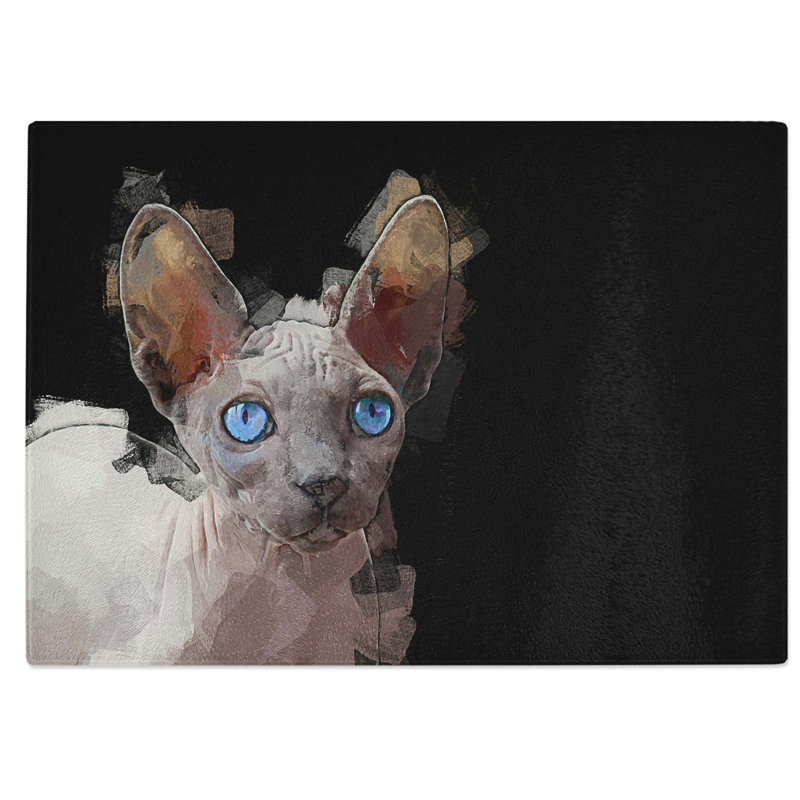 Tempered Glass Eyed Sphynx Cat Chopping Board, 39 cm W x 28.5 cm L
