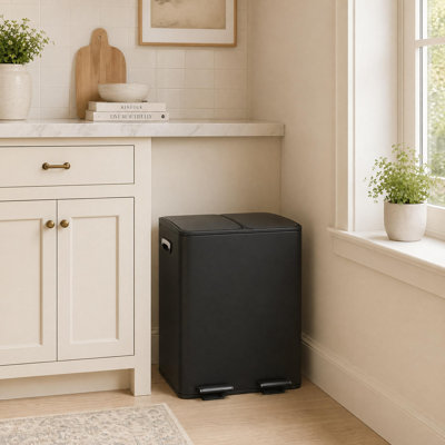 2 x 20L Dual Compartment Stainless Steel Kitchen Trash Can for Home, Kitchen, Office