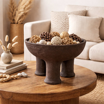 Bol décoratif décoratif en papier mâché avec base à 3 pieds - Élégant bol décoratif sculptural pour décor de maison moderne ou centre de table - 16 po, brun