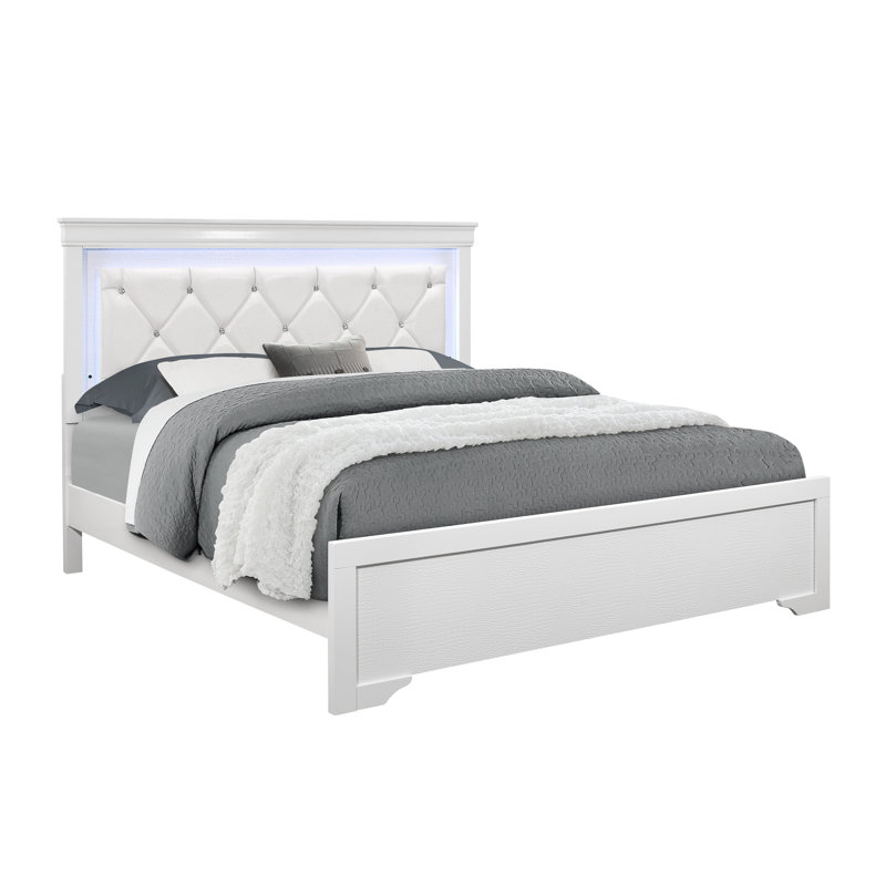 LIT À RANGEMENT AVEC DEL, Blanc, Très grand lit