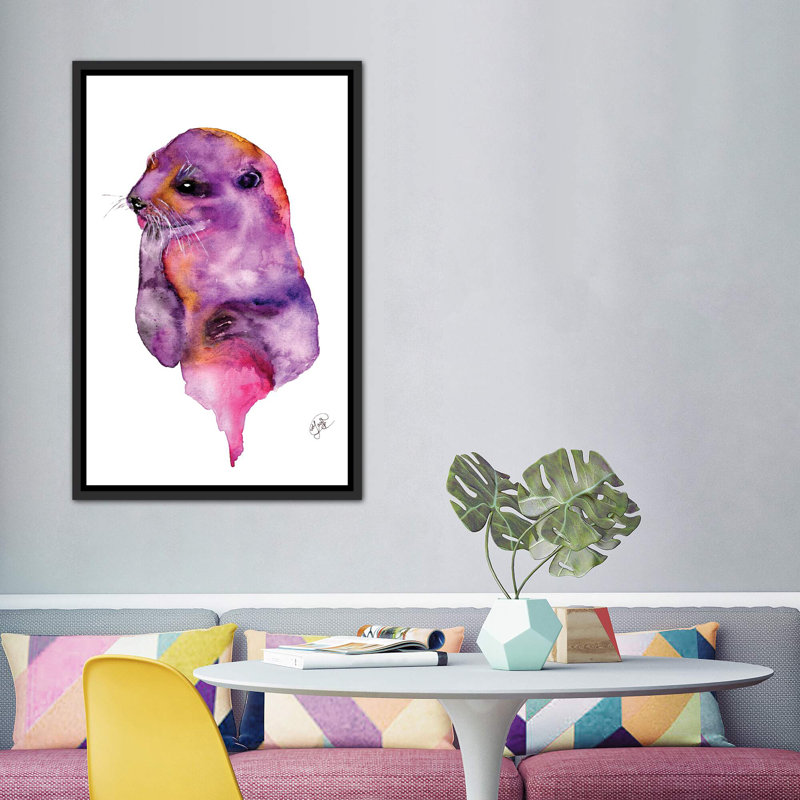 Loutre, art sur toile, Toile avec cadre noir patiné, H 48 po x l 32 po x P 1,5 po