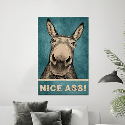 Humorous Donkey 'Nice Ass' Printed Canvas Artwork - Modern Wall Decor,1P Wrapped Canvas