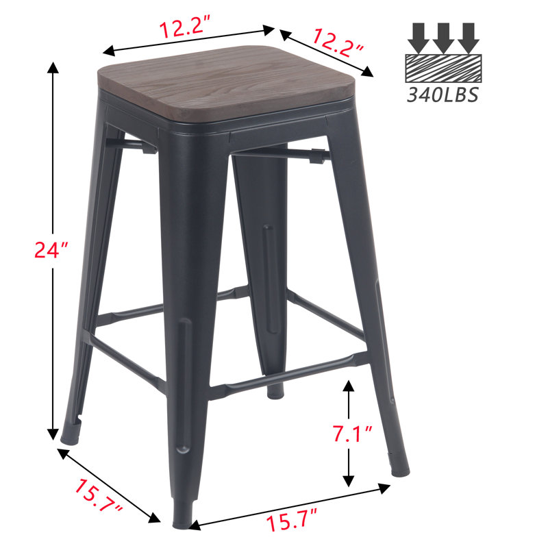 Joseito Counter Stool with Metal Frame, Matte Black, Counter Stool (24" Seat Height)