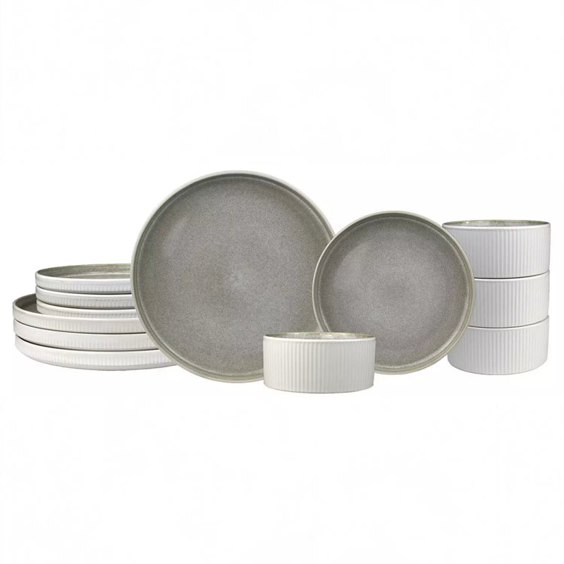 Sango Anderson Reactive Stoneware Set - Service For 4, Microwave & Dishwasher Safe, Cream