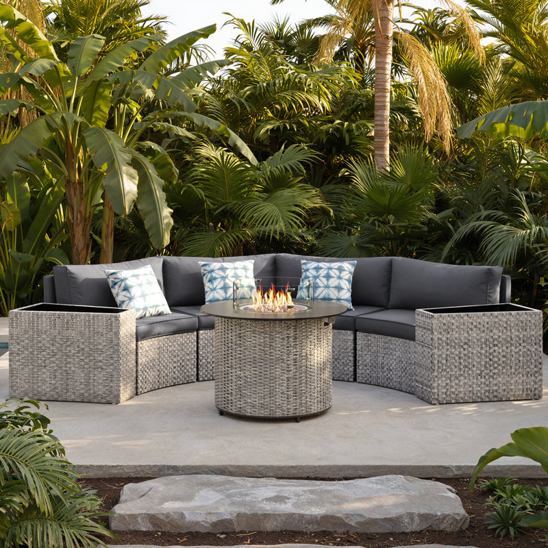 4 - Person Fully Assembled Curved Patio Conversation Set With Side Table, Gray