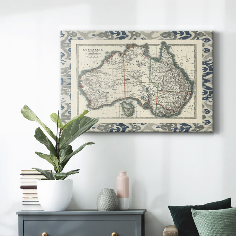 Carte bordée de l'Australie - Toile tendue avec châssis, H 24 po x l 36 po