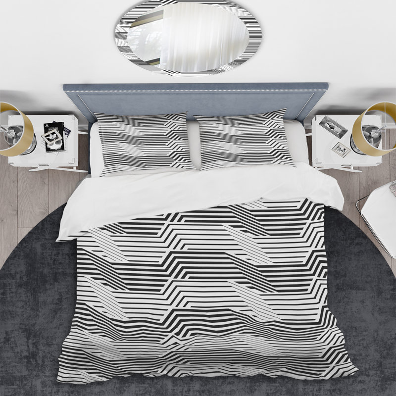 Ensemble de housse de couette en microfibre noir / blanc 2 pièces, Housse de couette simple + 1 taie décorative stan