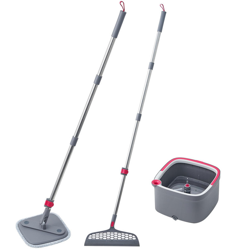 TrueClean Gray Microfiber Spin Mop & Bucket System with Silicone Sweeper