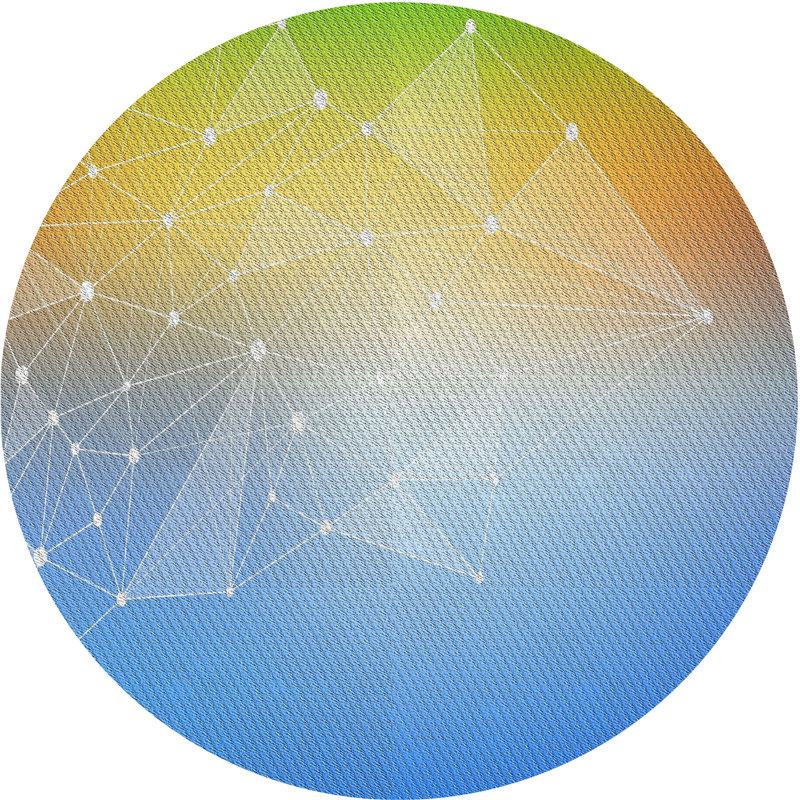 Tapis bleu/vert à motifs, Rond 7 pi