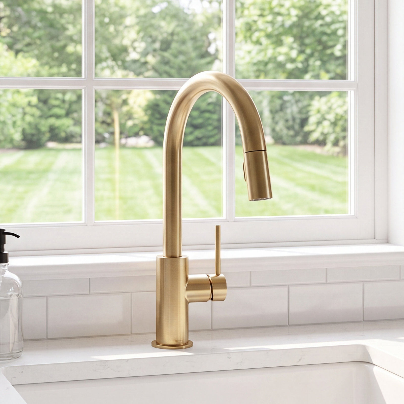 Trinsic Pull Down Sprayer Kitchen Sink Faucet, Single Handle Kitchen Faucet, Champagne Bronze