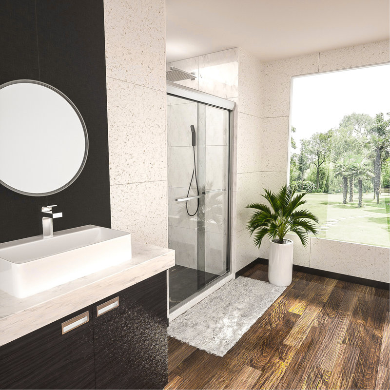 Shower Door 48" W X 76"H Semi-Frameless Bypass Sliding Shower Enclosure, 3/8 In. (8Mm), Chrome, Chrome