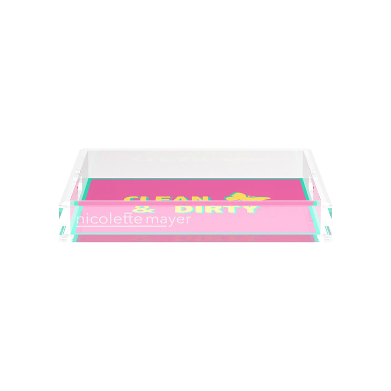 Plateau décoratif carré Clean And Dirtypink, 2" H x 12" W x 12" D, Pink/Yellow
