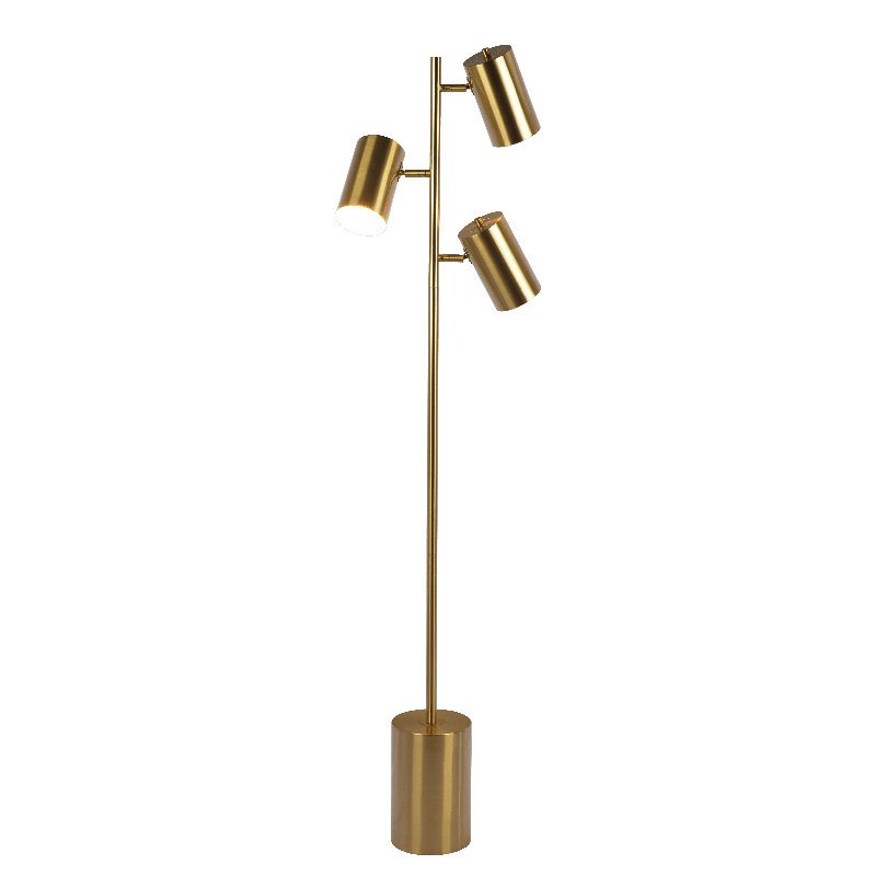 Harmony Brassed Gold Floor Lamp with Rotary Switch Triple Spots Metal Block Base