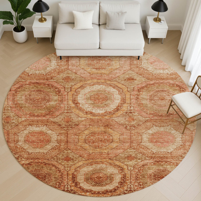 Premium Machine Washable Mayfield AMF2050 Panel Rug, Terracotta, 8' Round