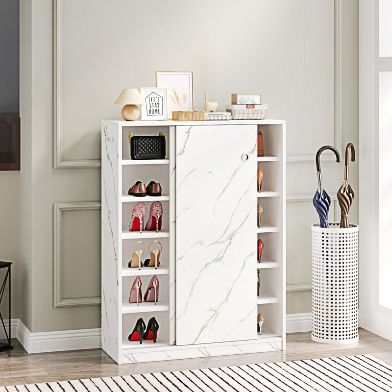 Armoire d'entrée, porte-chaussures avec porte coulissante, Blanc