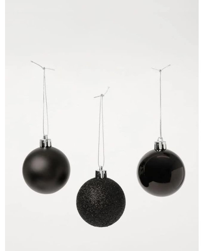 50mm 9 Pack Christmas Baubles, Shatterproof Tree Decorations, Black