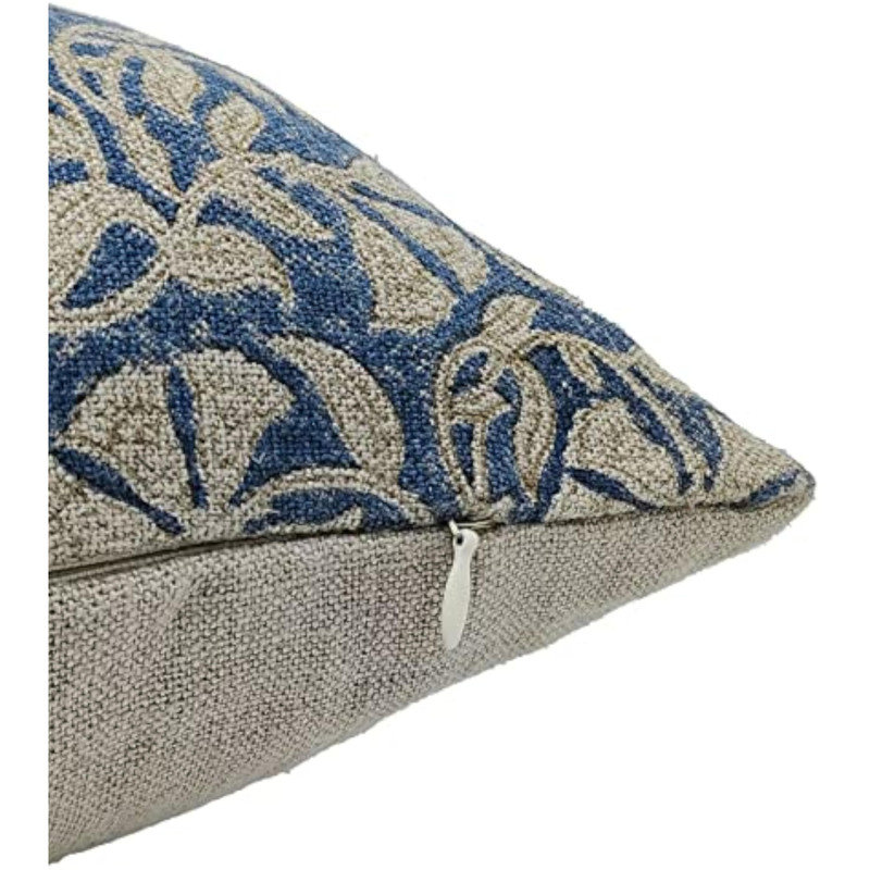 Housse de coussin intérieur / extérieur Floral Linen, 14 po x 36 po, Bleu / Beige