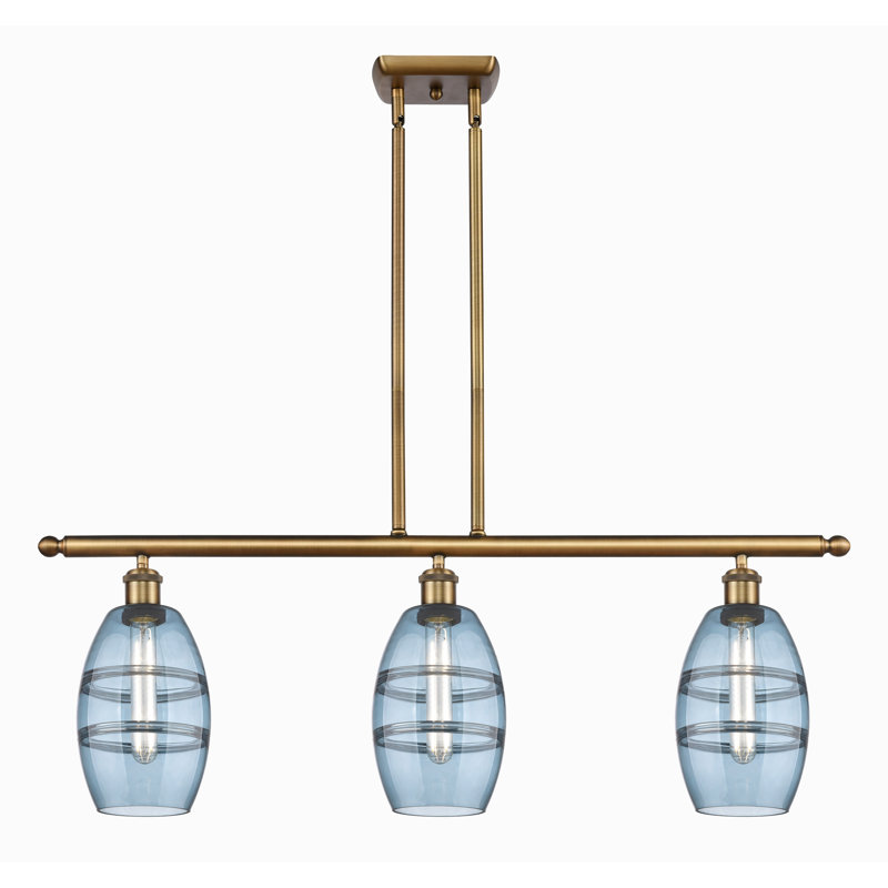 Dundrod 3 - Light Kitchen Island Pendant, Princess Blue, Antique Brass