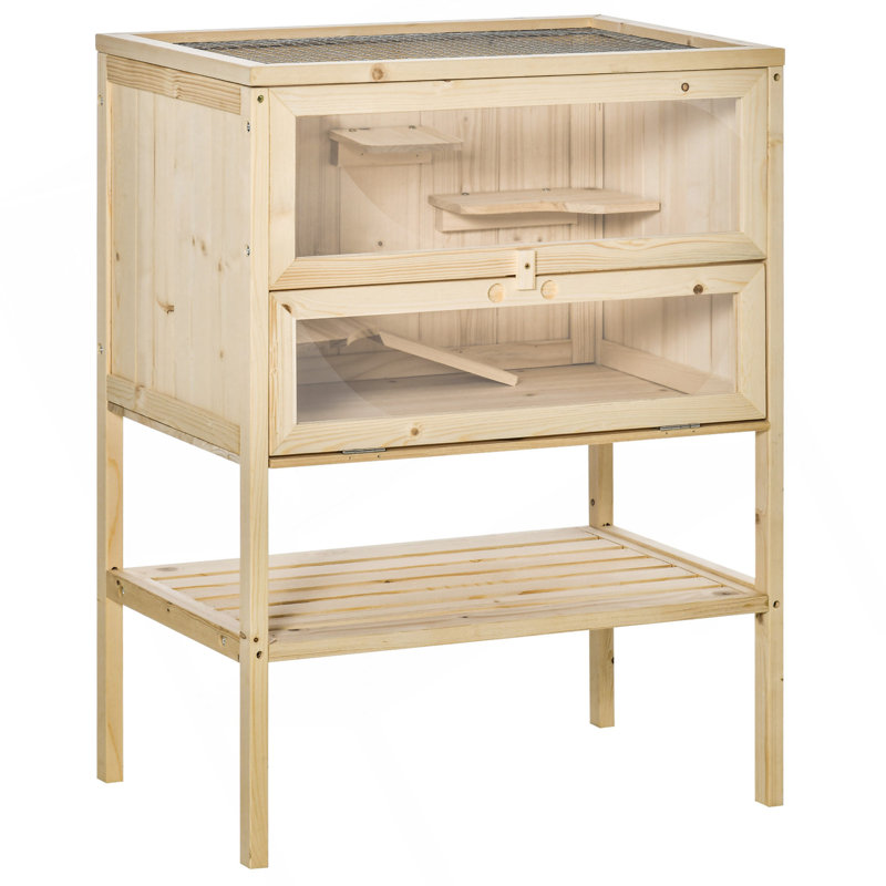 Cage à 3 niveaux en bois avec cage à hamster
