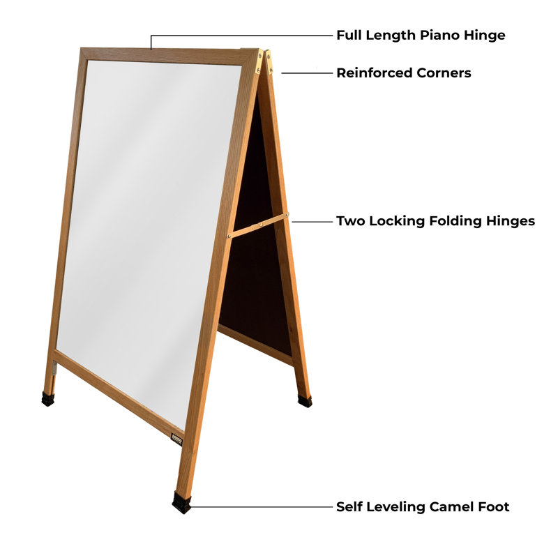 A-Frame Sidewalk Melamine Dry Erase Board, Oak, Clear Lacquer, 3' 6" H x 2' W