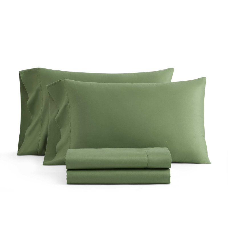 Martha By Martha Stewart Classic Elegance Solid Cotton Sheet Set, Green, Queen Sheet Set with 2 Pillowcase