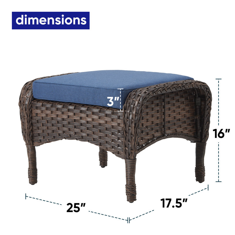 Repose-pieds d'extérieur en osier avec coussin Gaetanino, Bleu, Brun