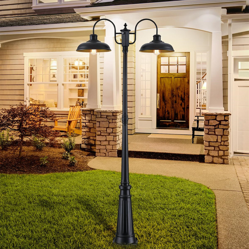 Dusk To Dawn Outdoor Lamp Post Light, 2-Head Hardwired Fixture