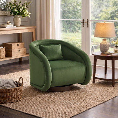 Fauteuil d'appoint pivotant, fauteuil demi-tonneau pivotant à 360 degrés avec revêtement en peluche, fauteuil pivotant confortable en forme de citrouille pour le salon, la chambre à coucher ou le bureau