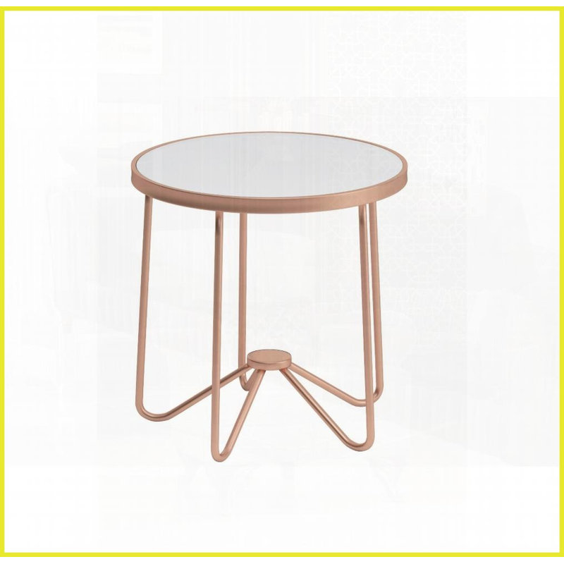Round Rose Gold Coffee Table with Frosted Glass Top – Compact Living Room Side Table, Easy Assembly