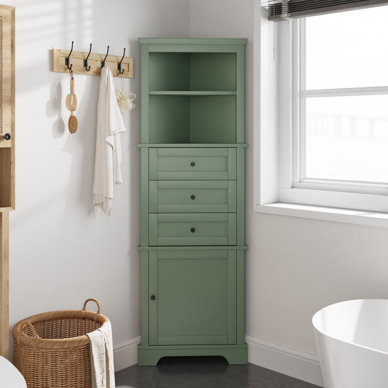 Armoire de rangement de 68,9 po de hauteur avec tablette ouverte, tiroirs et porte, Vert