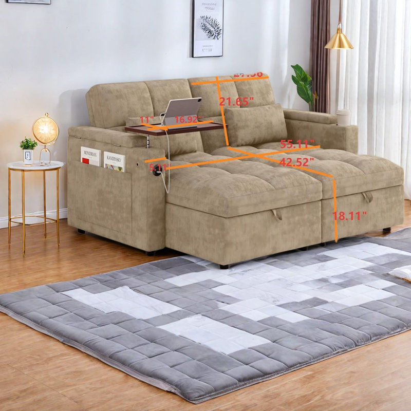Canapés d'angle avec rangement, divan-lit ajustable en chenille, style moderne, Beige