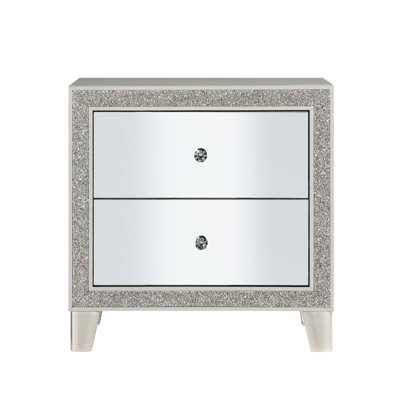 Table de chevet à miroir avec construction et finition champagne Deux élégants tiroirs de rangement spacieux
