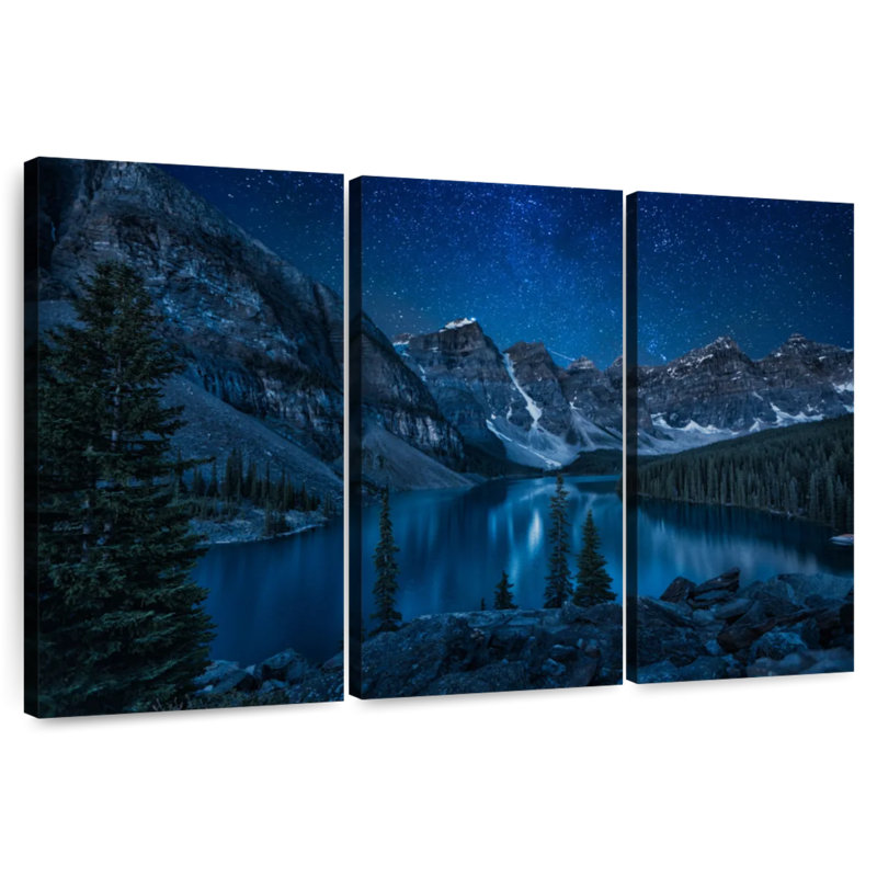 Lac Alaine Moraine la nuit, H 28 po x l 45 po