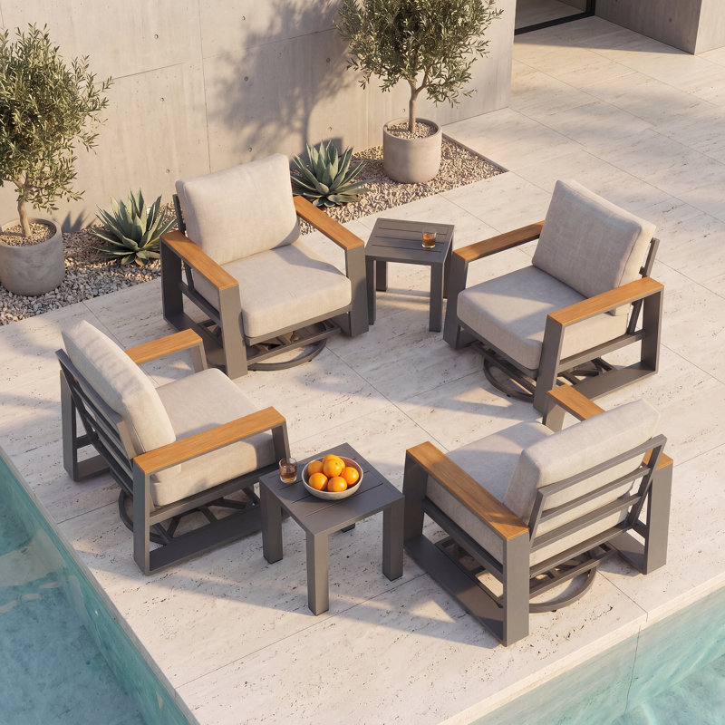 Ensemble de 3 chaises d'extérieur pivotantes avec des chaises pivotantes à 360° et une table d'appoint