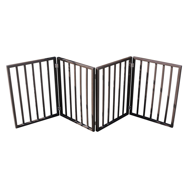 Dark Brown Solid Wood Pet Fence - Foldable For Easy Storage Home Barrier Wooden Gate Stylish And Functional Easily Moved Stored At