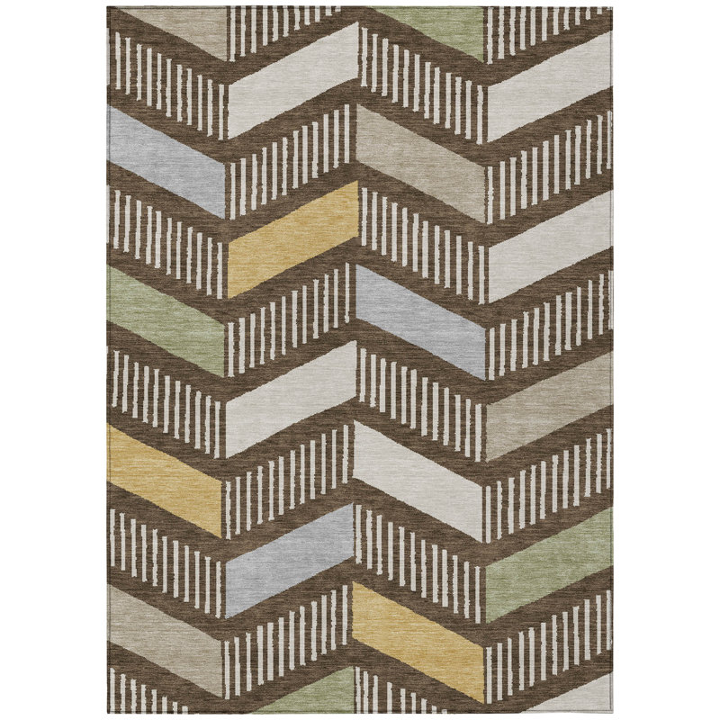 Machine Washable Indoor/Outdoor Chantille ACN2911 Geometric Rug, 3' x 5', Chocolate