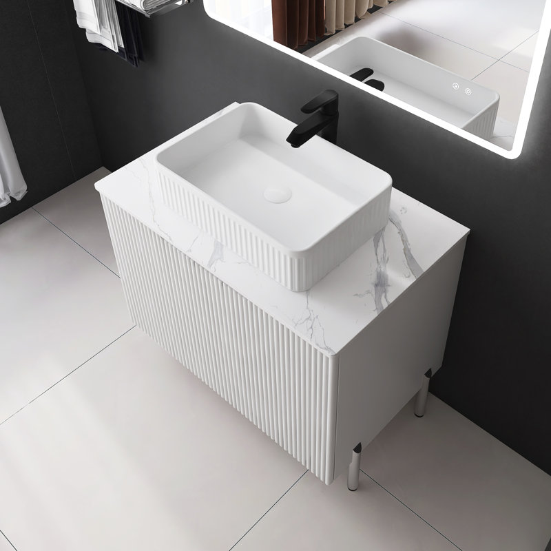 Meuble-lavabo simple 30 po avec plateau en pierre reconstituée Cariotta