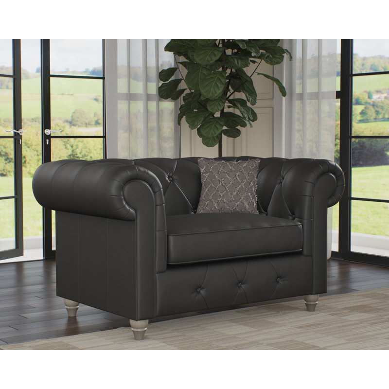 Melrose Leather Chair And A Half, Washed Oak, Raven
