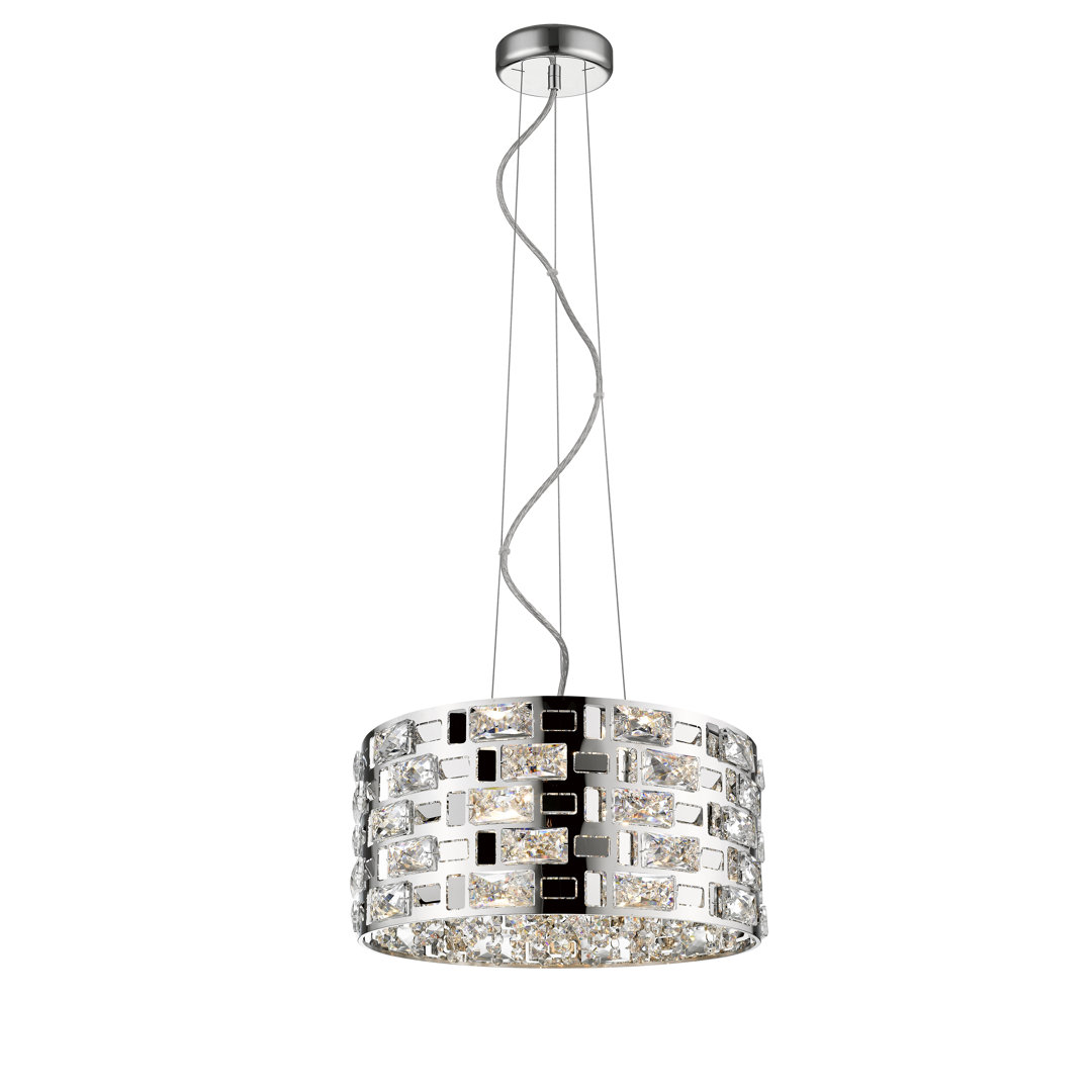 Clary 5 - Light Crystal Drum Pendant with Beaded Accents