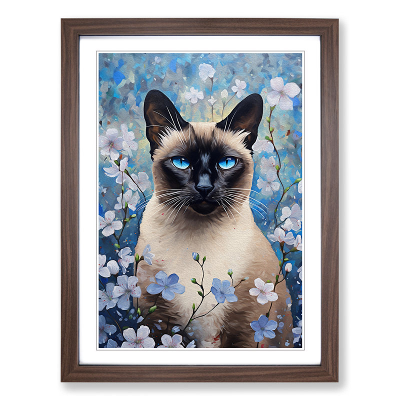 Siamese Cat Informel - Single Picture Frame Print on Wood, 34cm H x 25cm W x 2cm D, Walnut