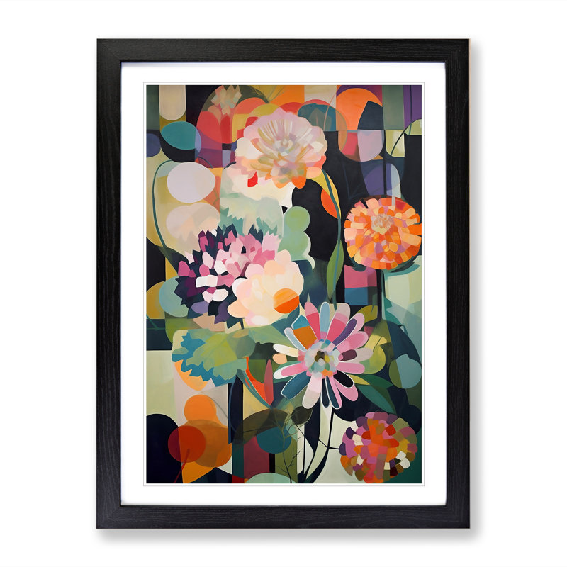 Floral Flowers Retro Vol.1 - Single Picture Frame Print, Black, 64cm H x 46cm W x 2cm D